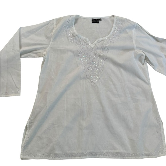 Ruby'N'Style Embroidered and Sequenced Blouse Size FREE White 100% Cotton - Picture 14 of 17